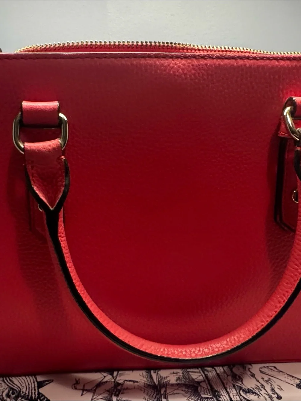 Kate Spade New York Pebbled Leather Satchel/Crossbody- Watermelon Red/Pink